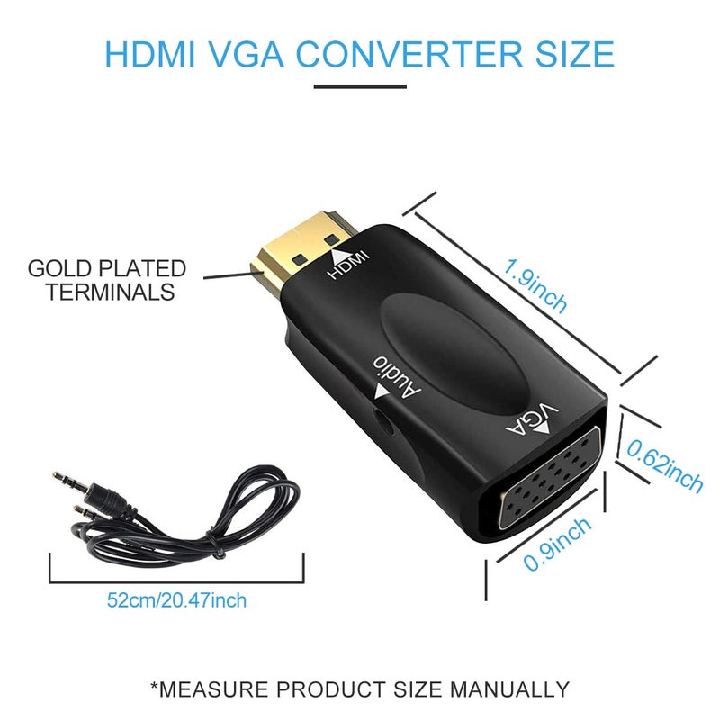 Guamar HDMI to VGA Adapter Converter with 3.5mm Audio Jack Cable for Older Monitor TV Computer Laptop PC Projector Desktop - 1080P HDMI Male to VGA Female Display Gold-Plated - Image 5